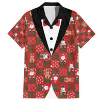 Christmas Patchwork Fake Tuxedo Hawaiian Shirt Santa and Reindeer Red Plaid Style - Wonder Print Shop