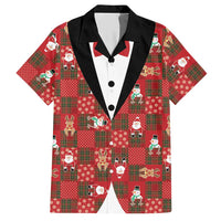 Christmas Patchwork Fake Tuxedo Hawaiian Shirt Santa and Reindeer Red Plaid Style - Wonder Print Shop