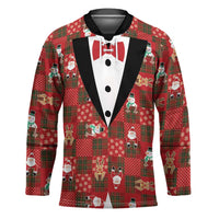 Christmas Patchwork Fake Tuxedo Hockey Jersey Santa and Reindeer Red Plaid Style - Wonder Print Shop