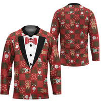 Christmas Patchwork Fake Tuxedo Hockey Jersey Santa and Reindeer Red Plaid Style - Wonder Print Shop