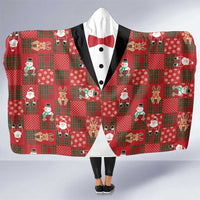 Christmas Patchwork Fake Tuxedo Hooded Blanket Santa and Reindeer Red Plaid Style - Wonder Print Shop