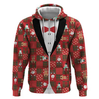 Christmas Patchwork Fake Tuxedo Hoodie Santa and Reindeer Red Plaid Style - Wonder Print Shop