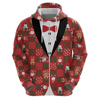 Christmas Patchwork Fake Tuxedo Hoodie Santa and Reindeer Red Plaid Style - Wonder Print Shop