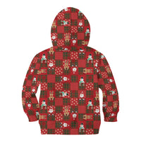 Christmas Patchwork Fake Tuxedo Kid Hoodie Santa and Reindeer Red Plaid Style - Wonder Print Shop