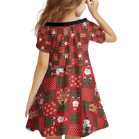 Christmas Patchwork Fake Tuxedo Kid Short Sleeve Dress Santa and Reindeer Red Plaid Style - Wonder Print Shop