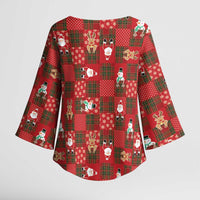 Christmas Patchwork Fake Tuxedo Kimono Sleeve Blouse Santa and Reindeer Red Plaid Style - Wonder Print Shop
