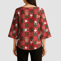 Christmas Patchwork Fake Tuxedo Kimono Sleeve Blouse Santa and Reindeer Red Plaid Style - Wonder Print Shop
