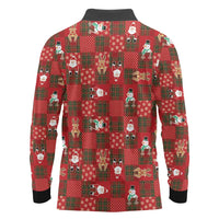 Christmas Patchwork Fake Tuxedo Long Sleeve Polo Shirt Santa and Reindeer Red Plaid Style - Wonder Print Shop