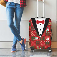 Christmas Patchwork Fake Tuxedo Luggage Cover Santa and Reindeer Red Plaid Style - Wonder Print Shop