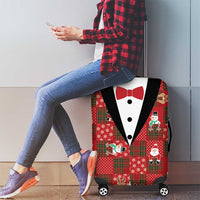 Christmas Patchwork Fake Tuxedo Luggage Cover Santa and Reindeer Red Plaid Style - Wonder Print Shop