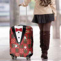 Christmas Patchwork Fake Tuxedo Luggage Cover Santa and Reindeer Red Plaid Style - Wonder Print Shop