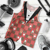 Christmas Patchwork Fake Tuxedo Men Tank Top Santa and Reindeer Red Plaid Style - Wonder Print Shop