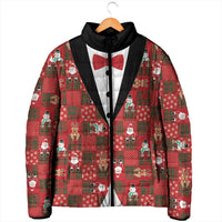 Christmas Patchwork Fake Tuxedo Padded Jacket Santa and Reindeer Red Plaid Style - Wonder Print Shop