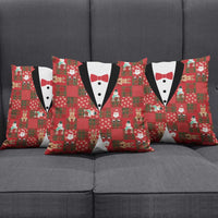 Christmas Patchwork Fake Tuxedo Pillow Cover Santa and Reindeer Red Plaid Style - Wonder Print Shop