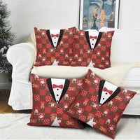 Christmas Patchwork Fake Tuxedo Pillow Cover Santa and Reindeer Red Plaid Style - Wonder Print Shop