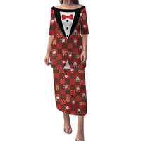 Christmas Patchwork Fake Tuxedo Puletasi Santa and Reindeer Red Plaid Style - Wonder Print Shop
