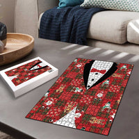 Christmas Patchwork Fake Tuxedo Puzzle Santa and Reindeer Red Plaid Style - Wonder Print Shop