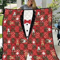 Christmas Patchwork Fake Tuxedo Quilt Santa and Reindeer Red Plaid Style - Wonder Print Shop
