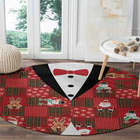 Christmas Patchwork Fake Tuxedo Round Carpet Santa and Reindeer Red Plaid Style - Wonder Print Shop