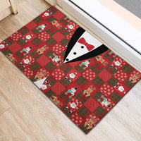 Christmas Patchwork Fake Tuxedo Rubber Doormat Santa and Reindeer Red Plaid Style - Wonder Print Shop