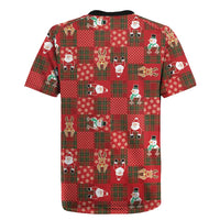 Christmas Patchwork Fake Tuxedo Rugby Jersey Santa and Reindeer Red Plaid Style - Wonder Print Shop