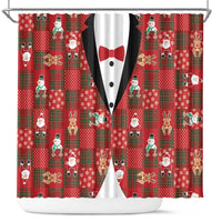Christmas Patchwork Fake Tuxedo Shower Curtain Santa and Reindeer Red Plaid Style - Wonder Print Shop