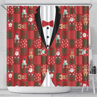 Christmas Patchwork Fake Tuxedo Shower Curtain Santa and Reindeer Red Plaid Style - Wonder Print Shop
