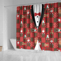 Christmas Patchwork Fake Tuxedo Shower Curtain Santa and Reindeer Red Plaid Style - Wonder Print Shop
