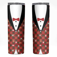 Christmas Patchwork Fake Tuxedo Skinny Tumbler Santa and Reindeer Red Plaid Style - Wonder Print Shop