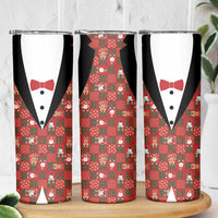 Christmas Patchwork Fake Tuxedo Skinny Tumbler Santa and Reindeer Red Plaid Style - Wonder Print Shop