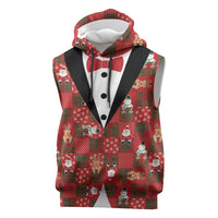 Christmas Patchwork Fake Tuxedo Sleeveless Hoodie Santa and Reindeer Red Plaid Style - Wonder Print Shop