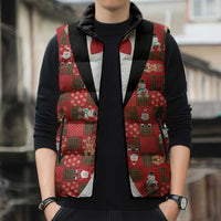 Christmas Patchwork Fake Tuxedo Sleeveless Puffer Jacket Santa and Reindeer Red Plaid Style - Wonder Print Shop