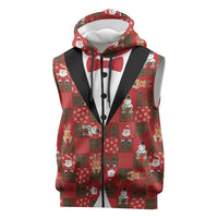 Christmas Patchwork Fake Tuxedo Sleeveless Zip Hoodie Santa and Reindeer Red Plaid Style - Wonder Print Shop
