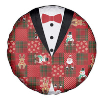 Christmas Patchwork Fake Tuxedo Spare Tire Cover Santa and Reindeer Red Plaid Style - Wonder Print Shop