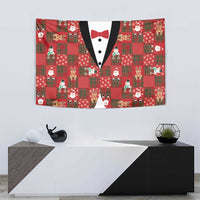 Christmas Patchwork Fake Tuxedo Tapestry Santa and Reindeer Red Plaid Style - Wonder Print Shop