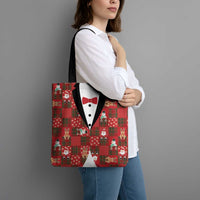 Christmas Patchwork Fake Tuxedo Tote Bag Santa and Reindeer Red Plaid Style - Wonder Print Shop