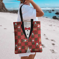 Christmas Patchwork Fake Tuxedo Tote Bag Santa and Reindeer Red Plaid Style - Wonder Print Shop