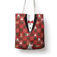 Christmas Patchwork Fake Tuxedo Tote Bag Santa and Reindeer Red Plaid Style - Wonder Print Shop