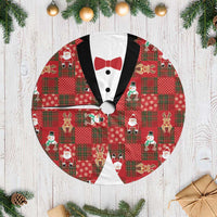 Christmas Patchwork Fake Tuxedo Tree Skirt Santa and Reindeer Red Plaid Style - Wonder Print Shop
