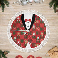 Christmas Patchwork Fake Tuxedo Tree Skirt Santa and Reindeer Red Plaid Style - Wonder Print Shop