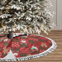 Christmas Patchwork Fake Tuxedo Tree Skirt Santa and Reindeer Red Plaid Style - Wonder Print Shop