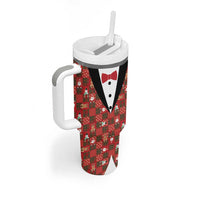 Christmas Patchwork Fake Tuxedo Tumbler With Handle Santa and Reindeer Red Plaid Style - Wonder Print Shop