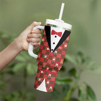 Christmas Patchwork Fake Tuxedo Tumbler With Handle Santa and Reindeer Red Plaid Style - Wonder Print Shop