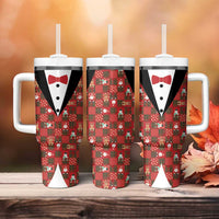 Christmas Patchwork Fake Tuxedo Tumbler With Handle Santa and Reindeer Red Plaid Style - Wonder Print Shop