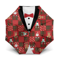 Christmas Patchwork Fake Tuxedo Umbrella Santa and Reindeer Red Plaid Style - Wonder Print Shop