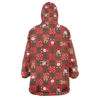 Christmas Patchwork Fake Tuxedo Wearable Blanket Hoodie Santa and Reindeer Red Plaid Style - Wonder Print Shop