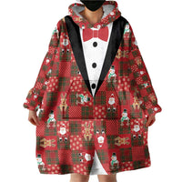 Christmas Patchwork Fake Tuxedo Wearable Blanket Hoodie Santa and Reindeer Red Plaid Style - Wonder Print Shop