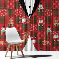 Christmas Patchwork Fake Tuxedo Window Curtain Santa and Reindeer Red Plaid Style - Wonder Print Shop