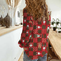 Christmas Patchwork Fake Tuxedo Women Casual Shirt Santa and Reindeer Red Plaid Style - Wonder Print Shop