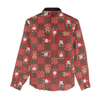 Christmas Patchwork Fake Tuxedo Women Casual Shirt Santa and Reindeer Red Plaid Style - Wonder Print Shop